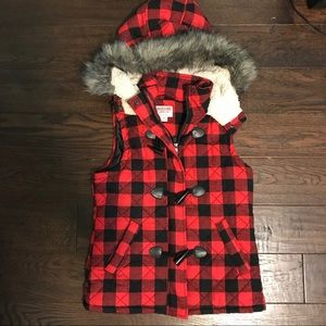 Red Gingham Vest with Hood.